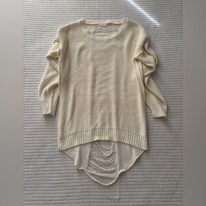 Fifty Street Cream Distressed Knit Sweater - Women's Lightweight Pullover Size S